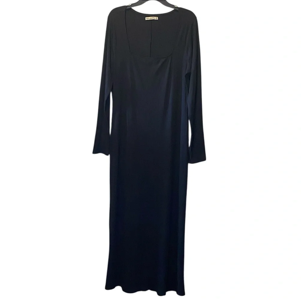 Abercrombie Fitch Ribbed Maxi Dress Womens XLT Black Long Sleeve Dark Romantic